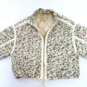 Blank NYC Roolee Floral Quilted Jacket Cream Blue Full Zip Womens Medium